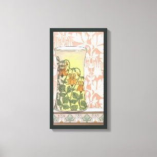 Vintage Art Nouveau, Vase with Columbine Flowers Canvas Print