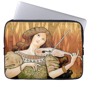Vintage Art Nouveau Violin Poster   Elegant Music  Laptop Sleeve