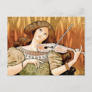 Vintage Art Nouveau Violin Poster   Elegant Music  Postcard