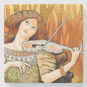 Vintage Art Nouveau Violin Poster   Elegant Music  Stone Coaster