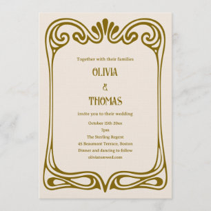Vintage Art Nouveau Wedding Elegant Gold Brown Invitation