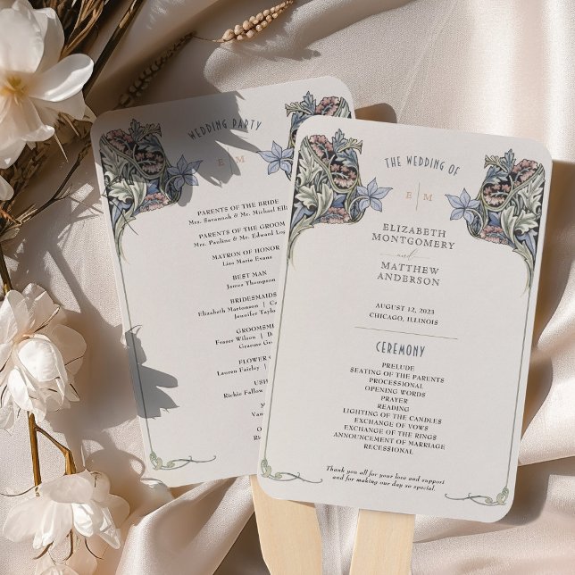 Vintage Art Nouveau Wedding Program Card Hand Fan (Creator Uploaded)