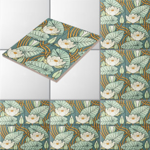 Vintage Art Nouveau White Lily Pattern by Verneuil Tile