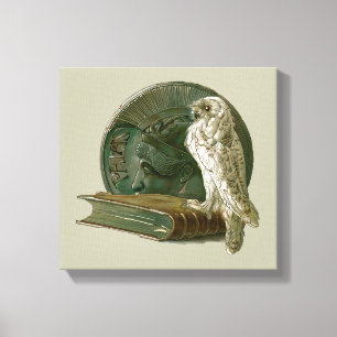 Vintage Art Nouveau with an Owl, Coin and a Book Canvas Print