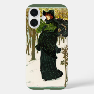 Vintage Art Nouveau Woman Christmas Poster Print iPhone 16 Case