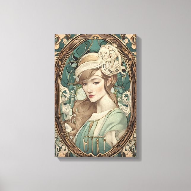 Vintage Art Nouveau Woman Elegant Art Canvas Print (Front)