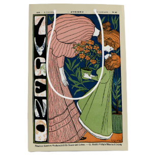 Vintage Art Nouveau Woman & Girl Green Dress Medium Gift Bag