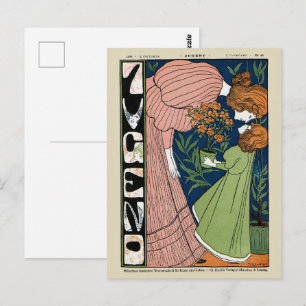 Vintage Art Nouveau Woman & Girl Green Dress Postcard
