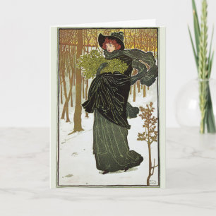 Vintage Art Nouveau Woman Holiday Card