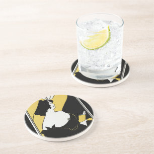 Vintage Art Nouveau, Woman Reading a Yellow Book Coaster
