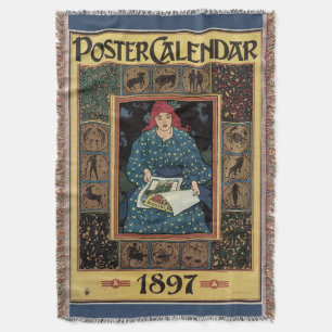 Vintage Art Nouveau, Woman Reading Astrology Book Throw Blanket