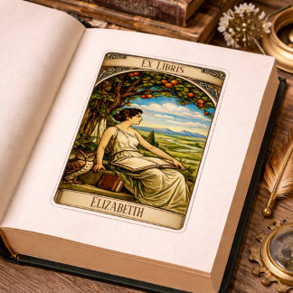 Vintage Art Nouveau Woman Reading Under Tree