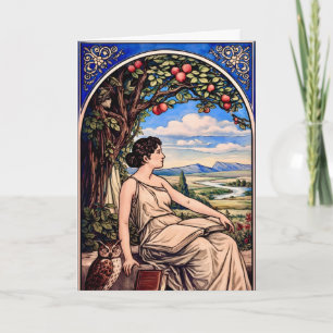Vintage Art Nouveau Woman Reading Under Tree Card