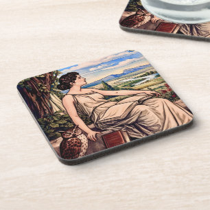 Vintage Art Nouveau Woman Reading Under Tree Coaster