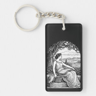 Vintage Art Nouveau Woman Reading Under Tree Keychain