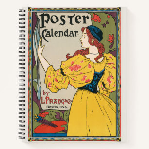 Vintage Art Nouveau Woman Yellow Dress Poster Notebook