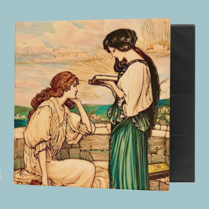 Vintage Art Nouveau Women Reading by the Sea  Binder