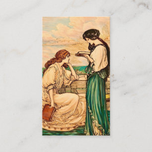 Vintage Art Nouveau Women Reading by the Sea Business Card