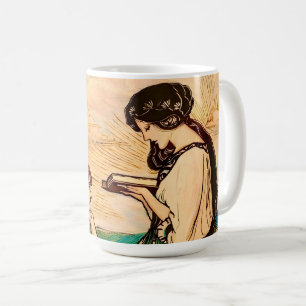 Vintage Art Nouveau Women Reading by the Sea  Coffee Mug