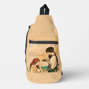 Vintage Art Nouveau Women Reading by the Sea Sling Bag