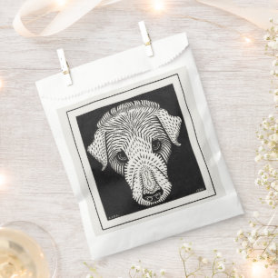 Vintage Art Nouveau Woodcut Dog Portrait Print Favour Bag