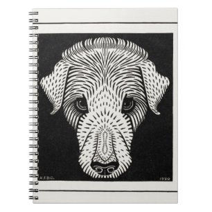 Vintage Art Nouveau Woodcut Dog Portrait Print Notebook