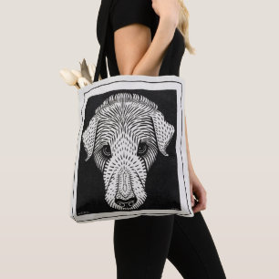 Vintage Art Nouveau Woodcut Dog Portrait Print Tote Bag