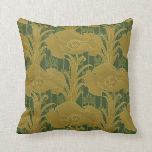Vintage Art Nouveau Yellow Poppies Pattern Throw Pillow