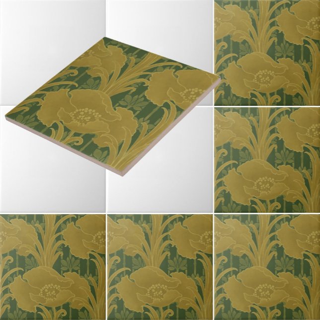 Vintage Art Nouveau Yellow Poppies Pattern Tile (Creator Uploaded)