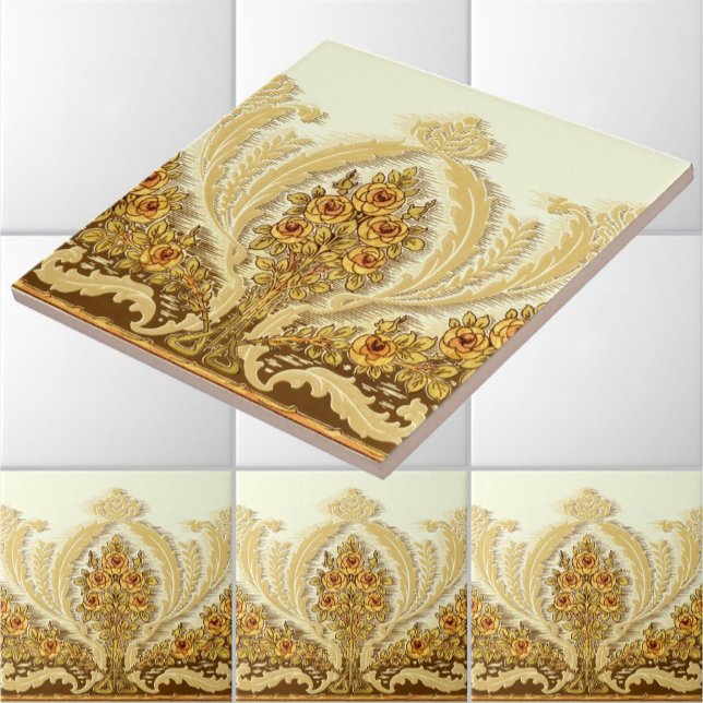 Vintage Art Nouveau Yellow Rose Bushes Frieze Tile (Creator Uploaded)