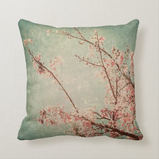 Vintage art painting worn retro green peach beige throw pillow