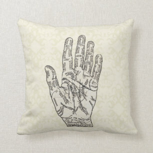 Vintage Art Palmistry and Phrenology diagrams Throw Pillow