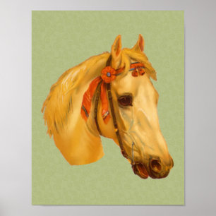 Vintage Art Palomino Show Horse Head  Poster