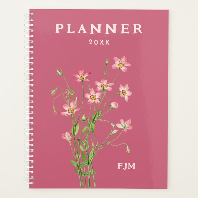 Vintage Art Pink Wildflowers Personalized Planner (Front)