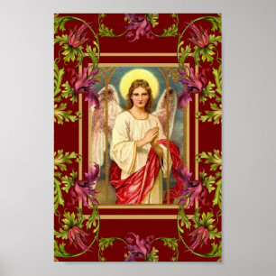 Vintage Art Poster Angel Floral Religious