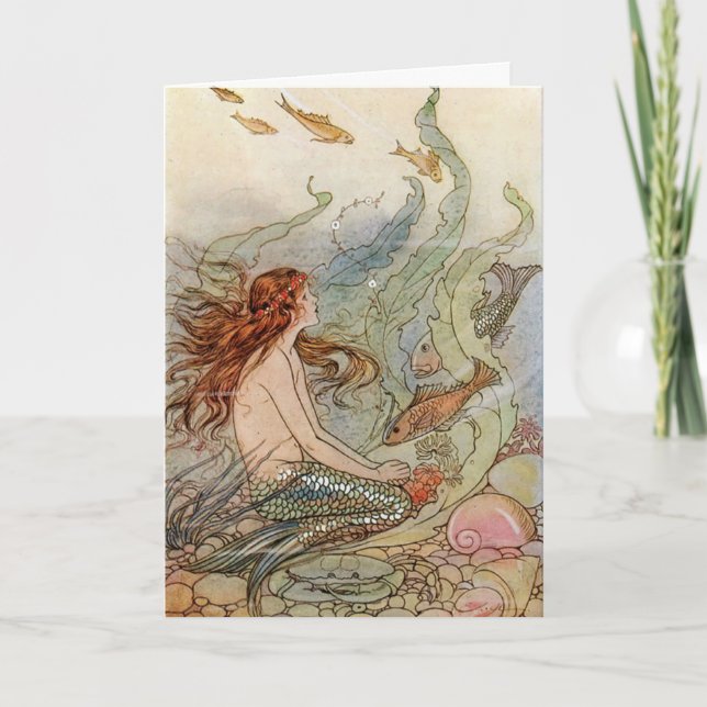 VINTAGE ART POSTER MERMAID PRINT CARD (Front)
