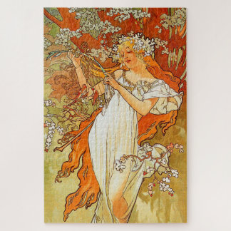 Vintage Art Poster Spring by Alphonse Mucha Jigsaw Puzzle