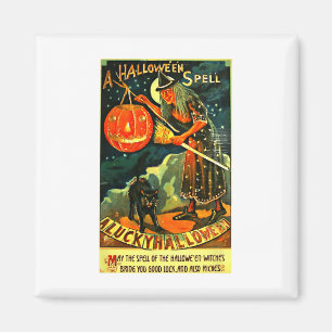 Vintage Art Retro Halloween Witch Magnet