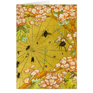 Vintage Art Spider web in flowering tree