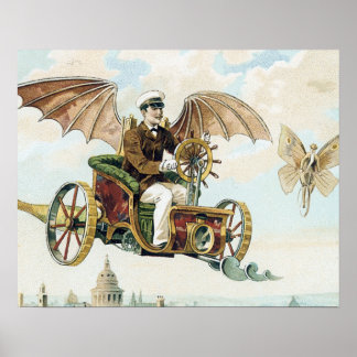 vintage art steam punk flying machines poster