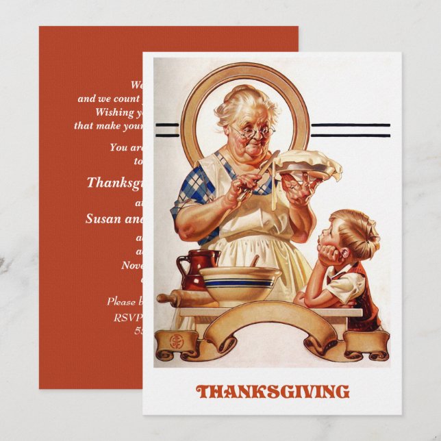 Vintage Art Thanksgiving Dinner Invitations (Front/Back)