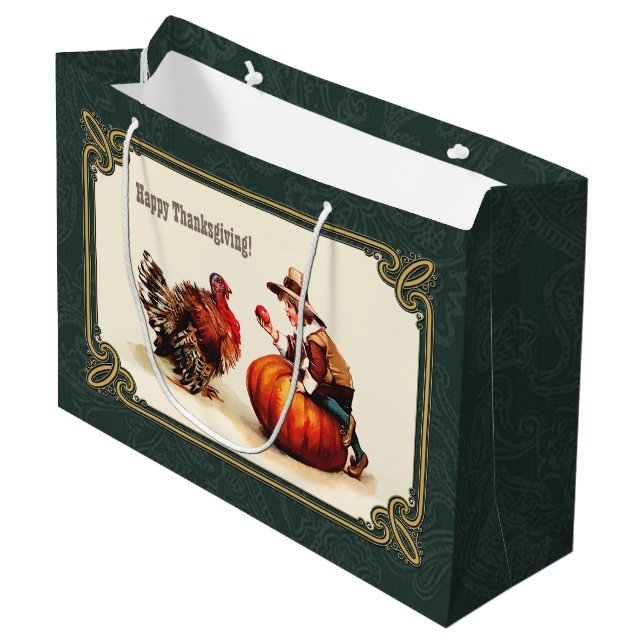 Vintage Art Thanksgiving Gift  Large Gift Bag (Front Angled)