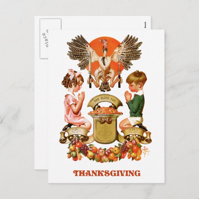 Vintage Art Thanksgiving Postcards (Front/Back)