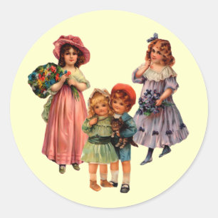 Vintage Art Victorian Children  Classic Round Sticker