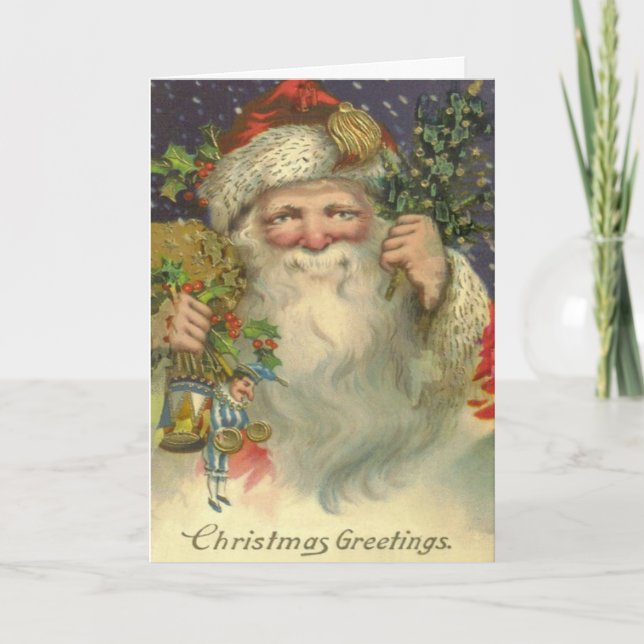 Vintage Art Victorian Santa Christmas Card (Front)