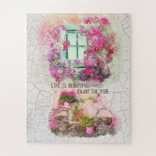 Vintage art watercolor bicycle window decoupage jigsaw puzzle