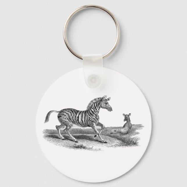 Vintage Art Zebra And Foal Animal Keychain (Front)