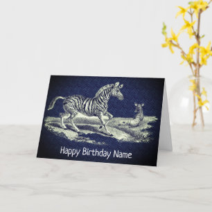 Vintage Art Zebra And Foal Nature Birthday  Card