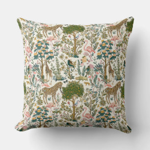 Vintage art, zebras giraffes, flamingo, birds, lio throw pillow