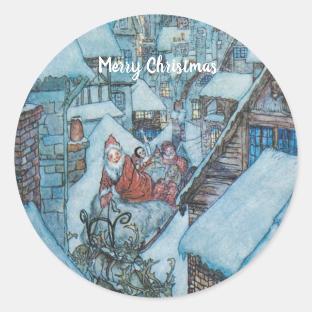 Vintage Arthur Rackham Christmas Greetings Classic Round Sticker (Front)
